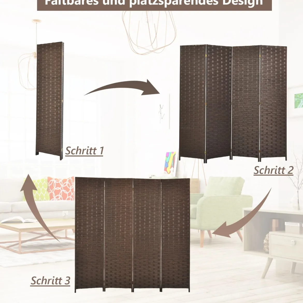 faltbarer Raumteiler Sichtschutz Raumtrenner Papier-Raumteiler 180 x 181 cm Braun