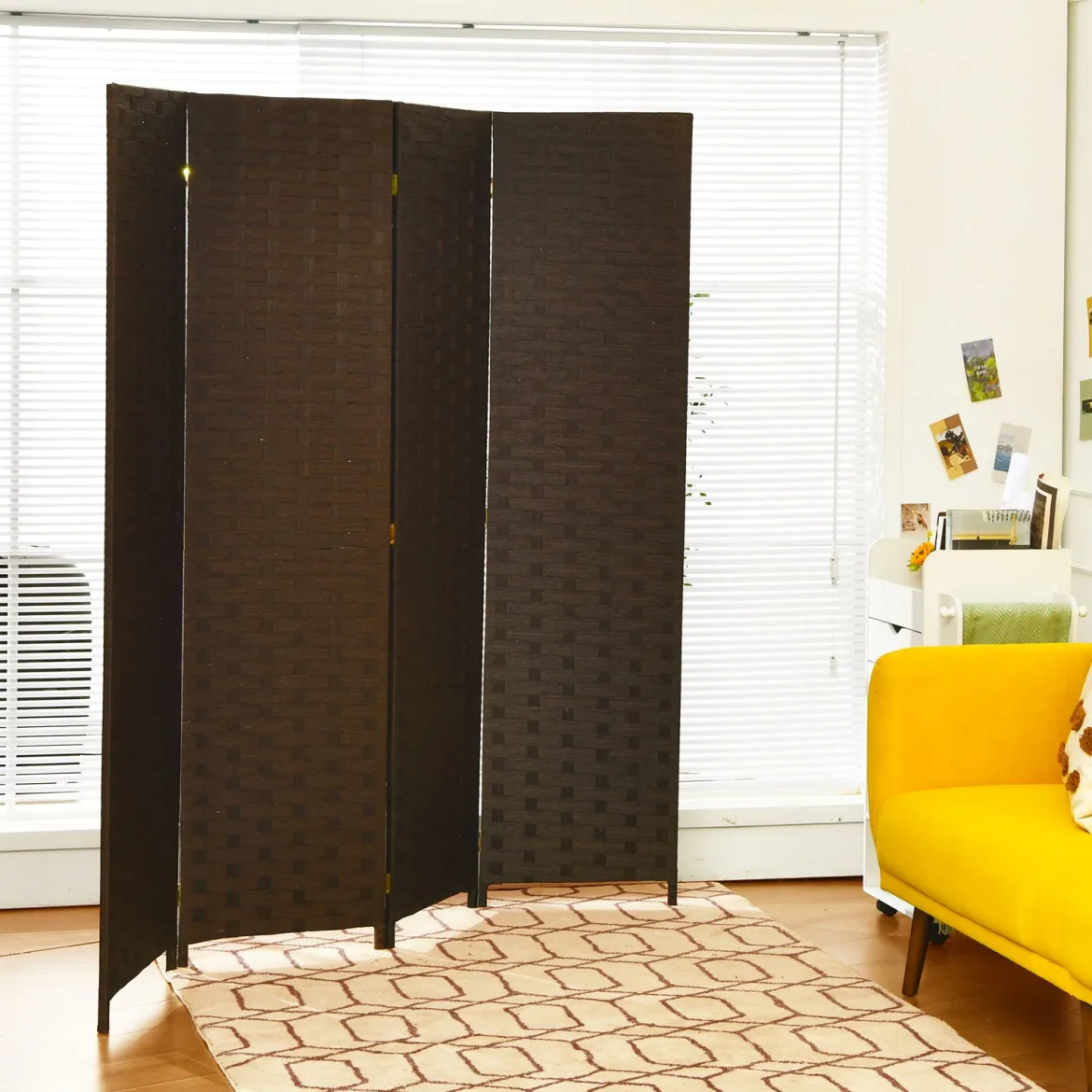 faltbarer Raumteiler Sichtschutz Raumtrenner Papier-Raumteiler 180 x 181 cm Braun