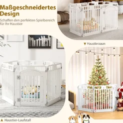 Faltbarer Welpenlaufstall mit 6 Paneelen & Abschließbarer Tür & & Bodennägeln Weiß