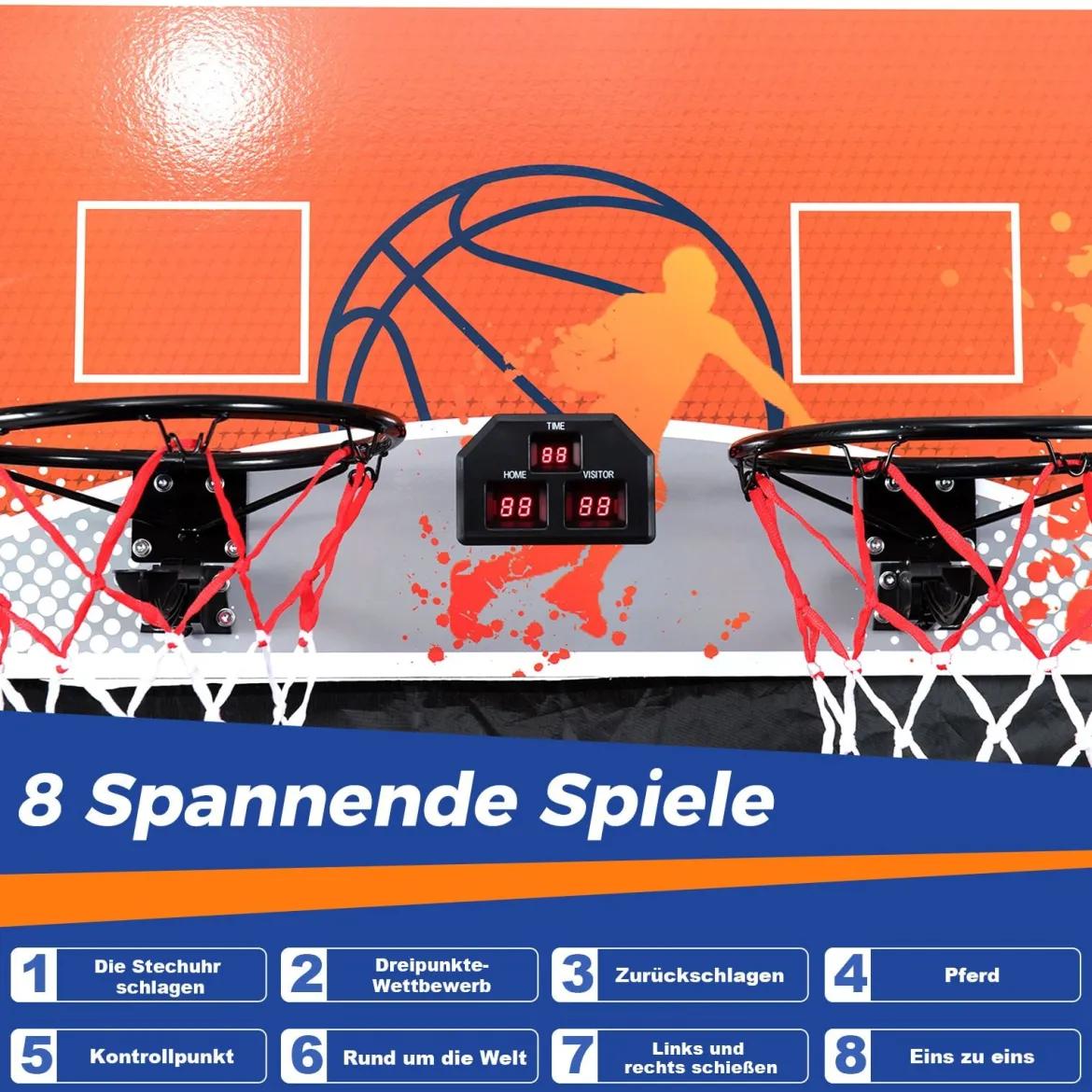 Faltbares Arcade Basketball Spiel Kinder Basketballkorb mit 8 spannenden Spielmodi elektronische Punktezählsystem