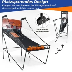 Faltbares Arcade Basketball Spiel Kinder Basketballkorb mit 8 spannenden Spielmodi elektronische Punktezählsystem