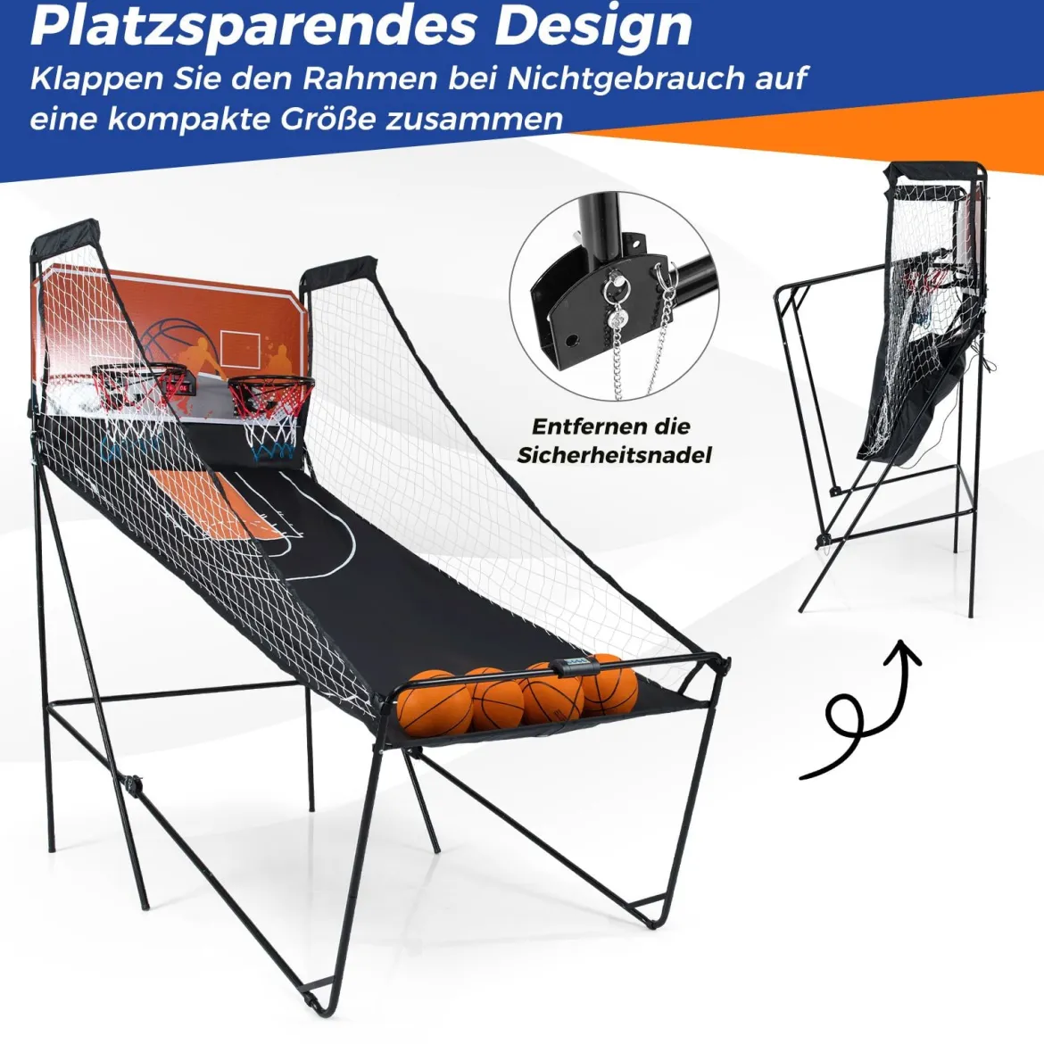 Faltbares Arcade Basketball Spiel Kinder Basketballkorb mit 8 spannenden Spielmodi elektronische Punktezählsystem