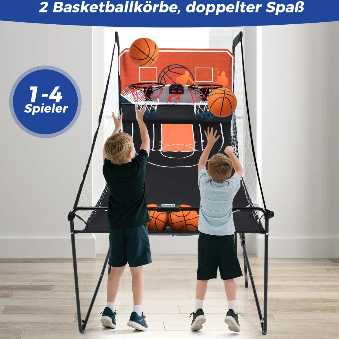Faltbares Arcade Basketball Spiel Kinder Basketballkorb mit 8 spannenden Spielmodi elektronische Punktezählsystem