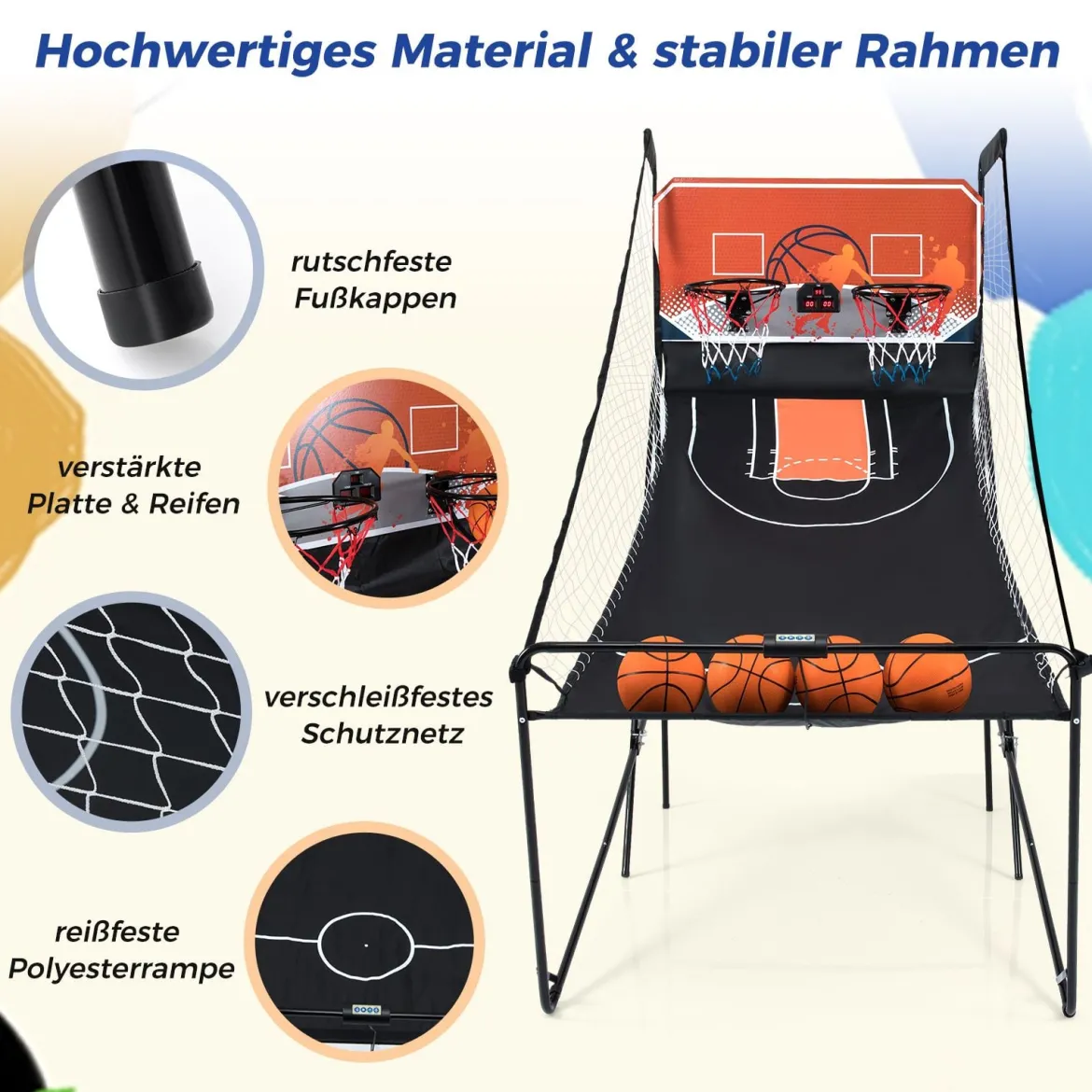 Faltbares Arcade Basketball Spiel Kinder Basketballkorb mit 8 spannenden Spielmodi elektronische Punktezählsystem