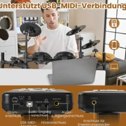 Faltbares E-Drum Set mit Mesh Pads & 225 Sounds & 30 Demos & Metronom E-Schlagzeug Komplettset
