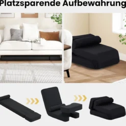 Faltbares Faulsofa Gaming-Bodensessel mit 5-fach verstellbarer Rückenlehne Fußablage & Tischplatte Schwarz