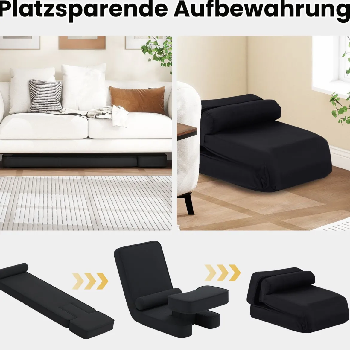 Faltbares Faulsofa Gaming-Bodensessel mit 5-fach verstellbarer Rückenlehne Fußablage & Tischplatte Schwarz