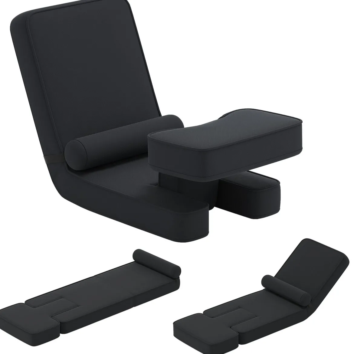 Faltbares Faulsofa Gaming-Bodensessel mit 5-fach verstellbarer Rückenlehne Fußablage & Tischplatte Schwarz