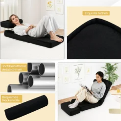Faltbares Faulsofa Gaming-Bodensessel mit 5-fach verstellbarer Rückenlehne Fußablage & Tischplatte Schwarz