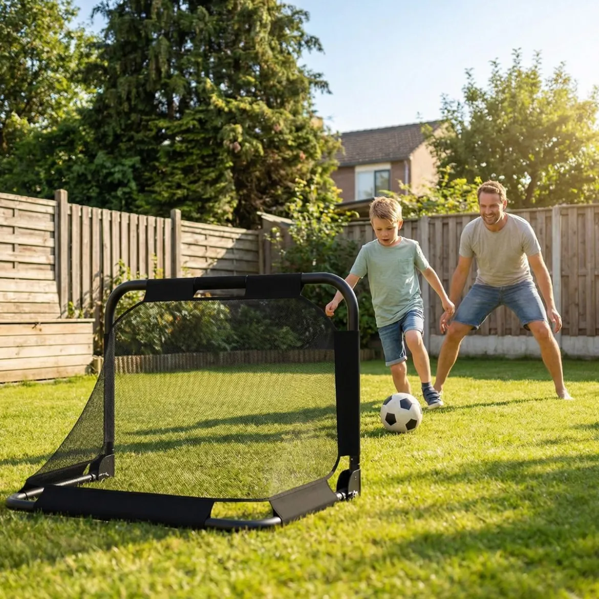 Faltbares Fußballtor Pop-up-Tor für Fußball mit Zielwand Klapptor mit Verankerungssystem Schwarz