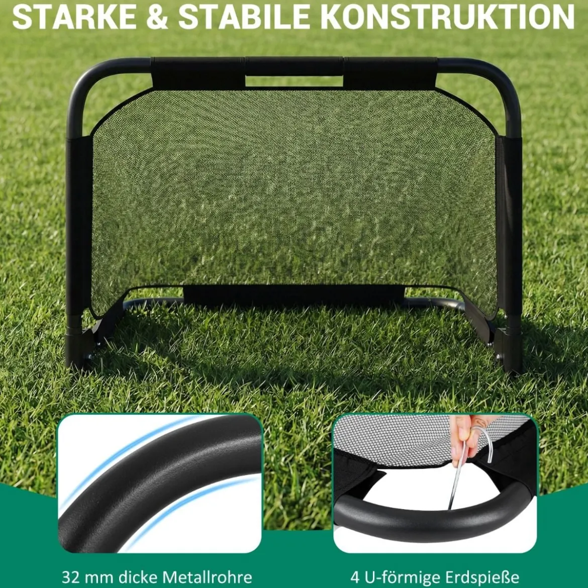 Faltbares Fußballtor Pop-up-Tor für Fußball mit Zielwand Klapptor mit Verankerungssystem Schwarz
