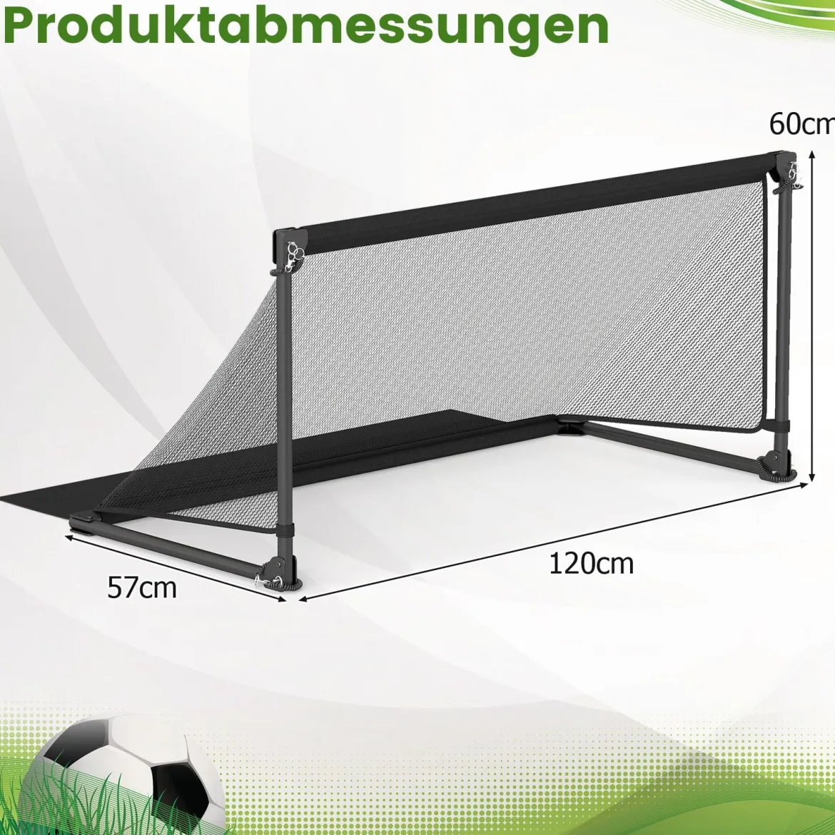 Faltbares Fußballtor 120x57x60cm Metallrahmen PE Netz Erdspieße für Outdoor Training Schwarz