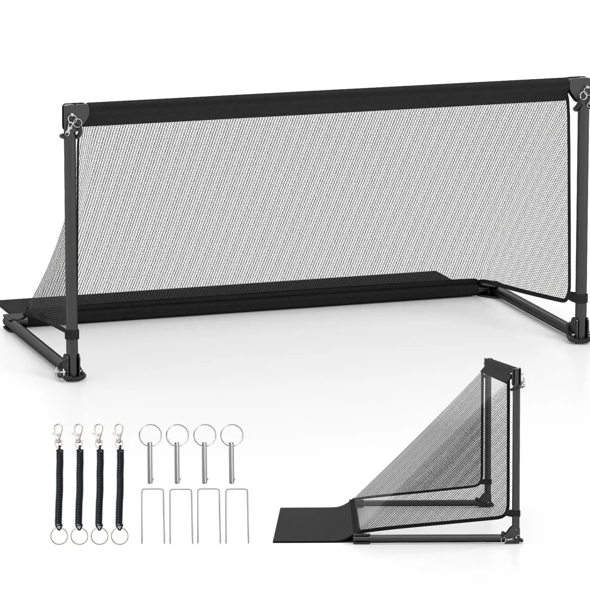 Faltbares Fußballtor 120x57x60cm Metallrahmen PE Netz Erdspieße für Outdoor Training Schwarz