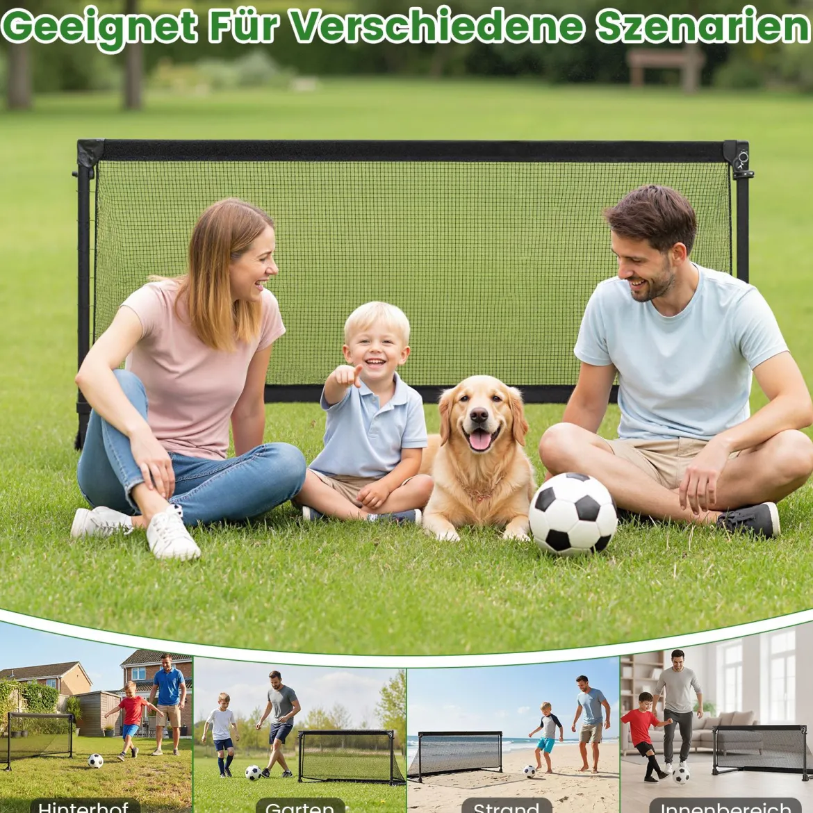 Faltbares Fußballtor 120x57x60cm Metallrahmen PE Netz Erdspieße für Outdoor Training Schwarz