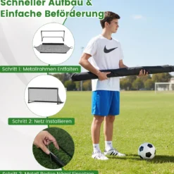 Faltbares Fußballtor 120x57x60cm Metallrahmen PE Netz Erdspieße für Outdoor Training Schwarz