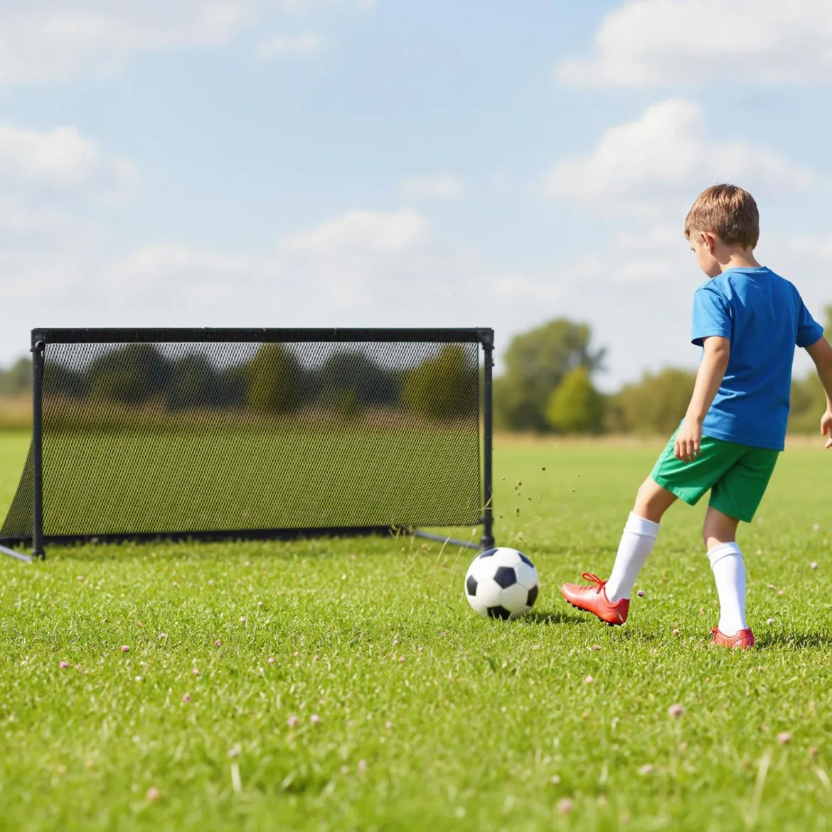 Faltbares Fußballtor 120x57x60cm Metallrahmen PE Netz Erdspieße für Outdoor Training Schwarz