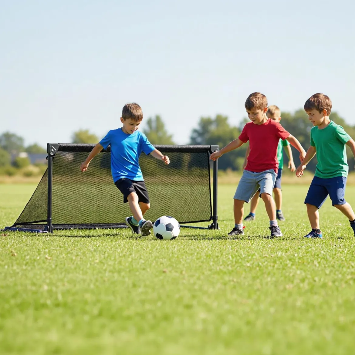 Faltbares Fußballtor 120x57x60cm Metallrahmen PE Netz Erdspieße für Outdoor Training Schwarz