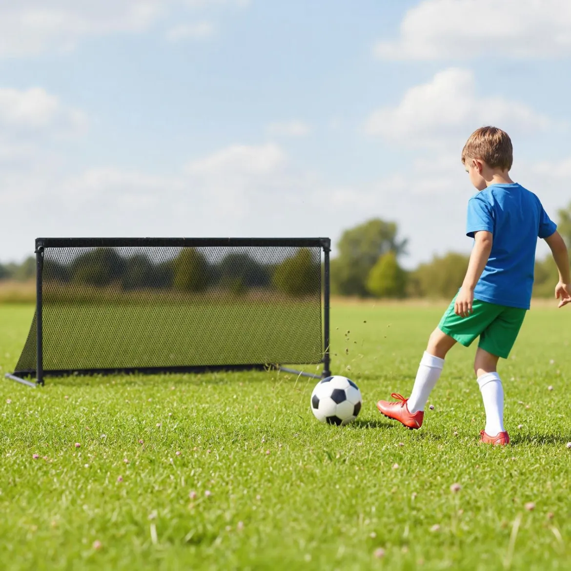 Faltbares Fußballtor 100x50x47cm Metallrahmen Pe Netz Erdspieße Für Outdoor Training Schwarz