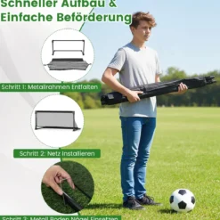 Faltbares Fußballtor 100x50x47cm Metallrahmen Pe Netz Erdspieße Für Outdoor Training Schwarz