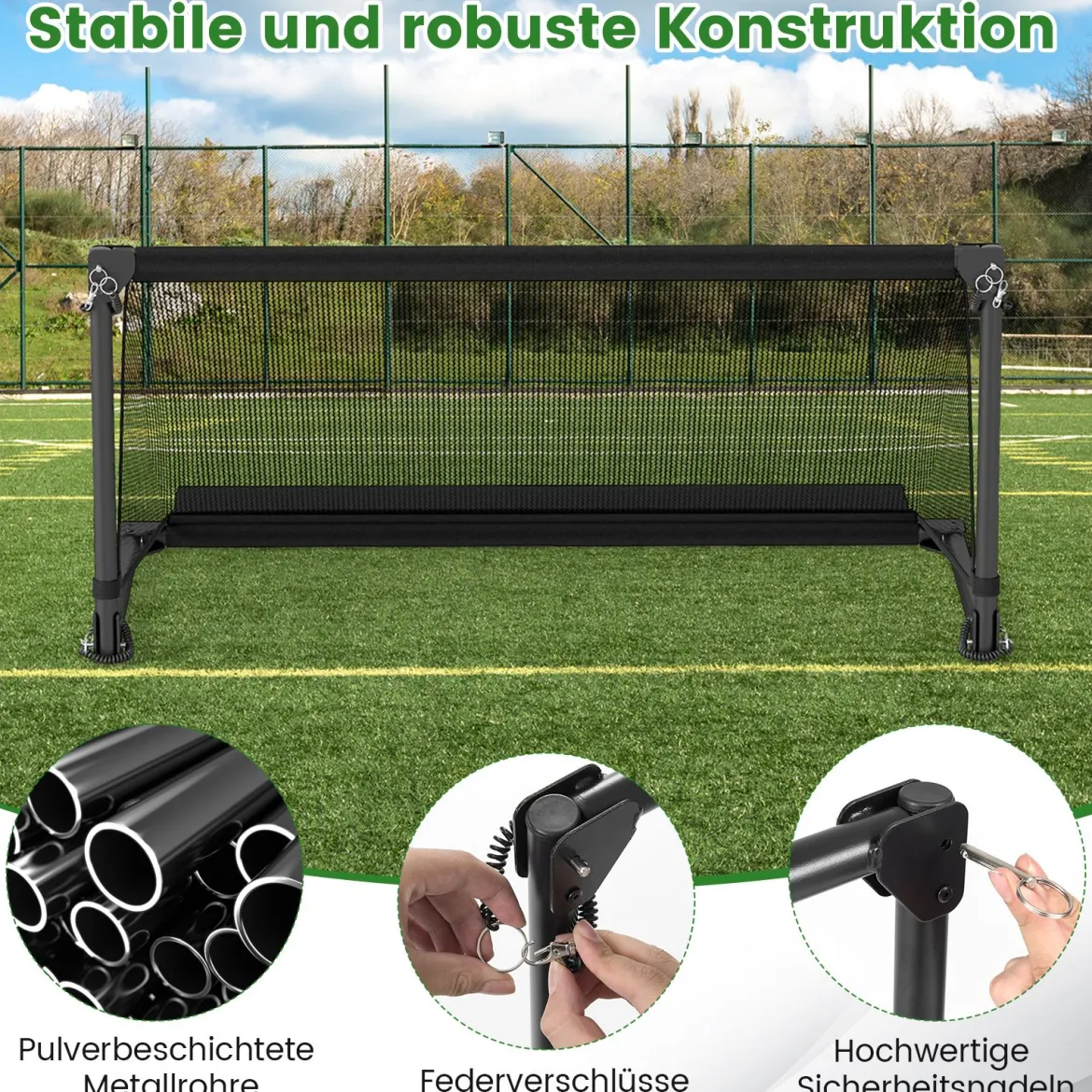 Faltbares Fußballtor 100x50x47cm Metallrahmen Pe Netz Erdspieße Für Outdoor Training Schwarz
