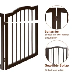 Faltbares Haustiertor aus Holz freistehende 3-Paneele-Barriere mit gewölbter Oberseite für Hunde Katzen braun