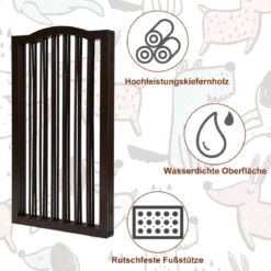 Faltbares Haustiertor aus Holz freistehende 3-Paneele-Barriere mit gewölbter Oberseite für Hunde Katzen braun