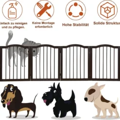 Faltbares Haustiertor aus Holz freistehende 4-Paneele-Barriere mit gewölbter Oberseite für Hunde Katzen braun