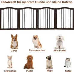 Faltbares Haustiertor aus Holz freistehende 4-Paneele-Barriere mit gewölbter Oberseite für Hunde Katzen braun