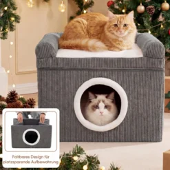 Faltbares Katzenhaus mit Sisal-Kratzmatte & Weiches Kissen & Erhöhten Kanten Katzenbett Grau