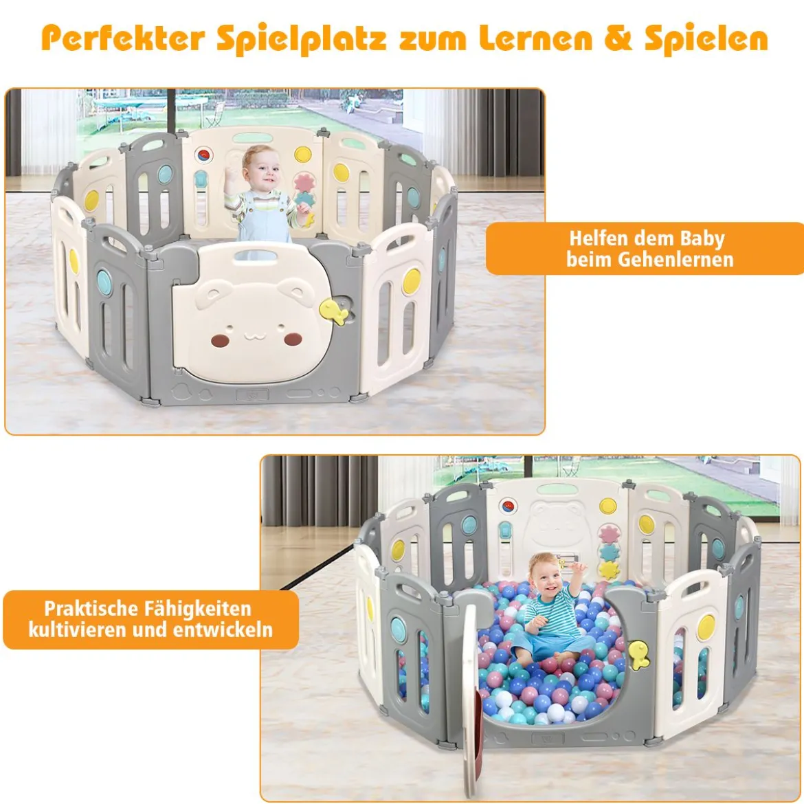 Faltbares Laufgitter mit 12 Panels Baby Laufstall tragbarer Spiellzaun