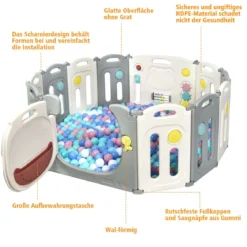 Faltbares Laufgitter mit 12 Panels Baby Laufstall tragbarer Spiellzaun