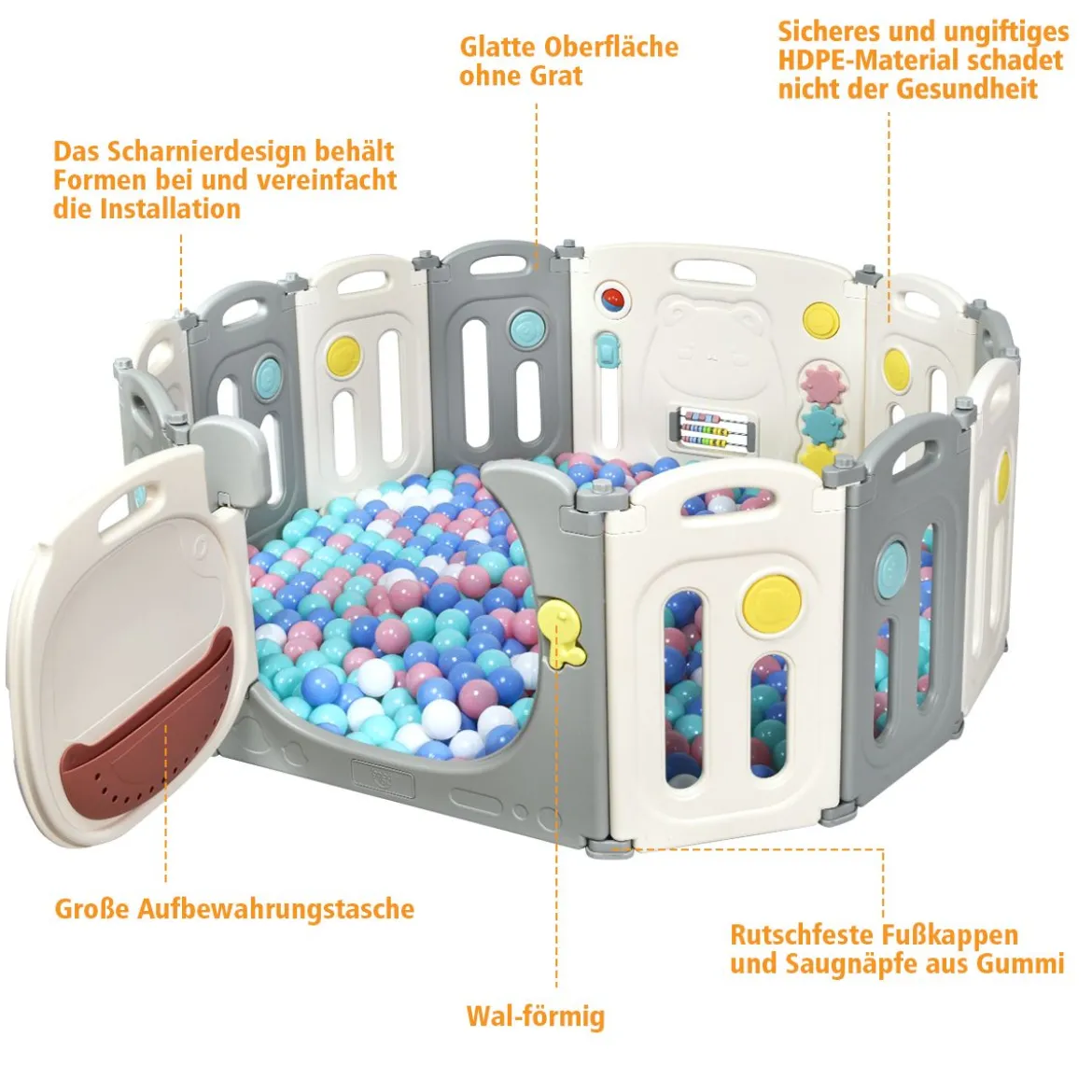 Faltbares Laufgitter mit 12 Panels Baby Laufstall tragbarer Spiellzaun