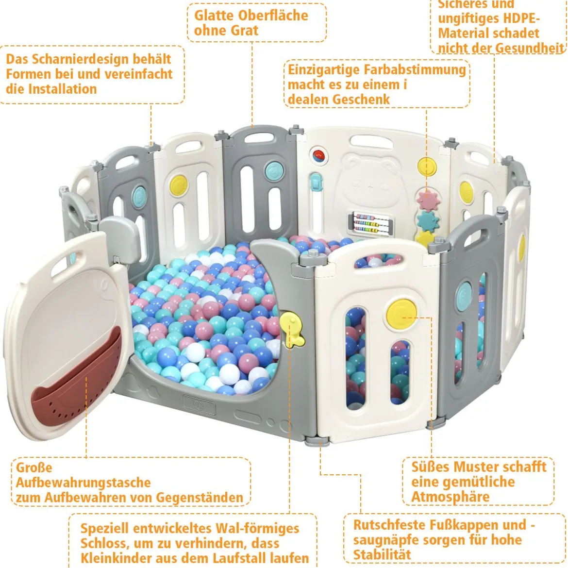 Faltbares Laufgitter mit 12 Panels Baby Laufstall tragbarer Spiellzaun