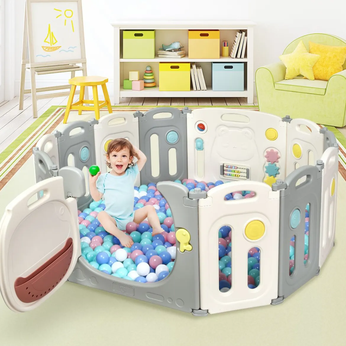 Faltbares Laufgitter mit 12 Panels Baby Laufstall tragbarer Spiellzaun
