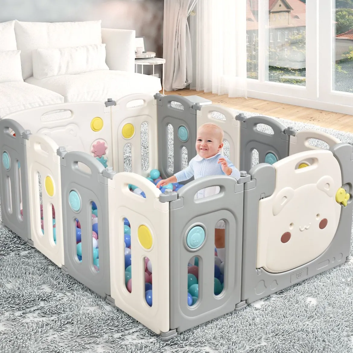 Faltbares Laufgitter mit 12 Panels Baby Laufstall tragbarer Spiellzaun