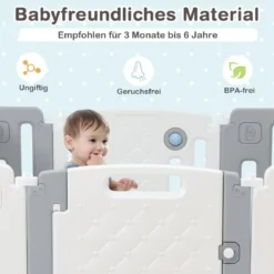 Faltbares Laufstall mit 14 Paneelen & Tür & Spielpaneel & Sicherheitsschloss & Whiteboard Weiß