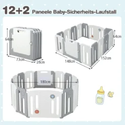 Faltbares Laufstall mit 14 Paneelen & Tür & Spielpaneel & Sicherheitsschloss & Whiteboard Weiß