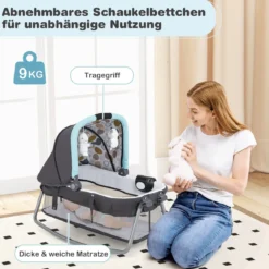 Faltbares Reisebett & Laufstall tragbares Babybett mit Babywiege Wickeltisch Spielbogen Musikbox Blau