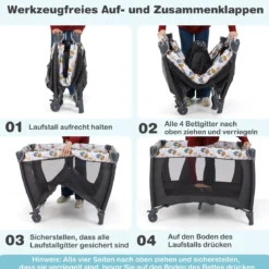 Faltbares Reisebett & Laufstall tragbares Babybett mit Babywiege Wickeltisch Spielbogen Musikbox Blau