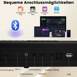 Faltbares 61-Tasten-Klavierkeyboard mit Split-Funktion & 3 Lernmodi & Mikrofon Keyboard