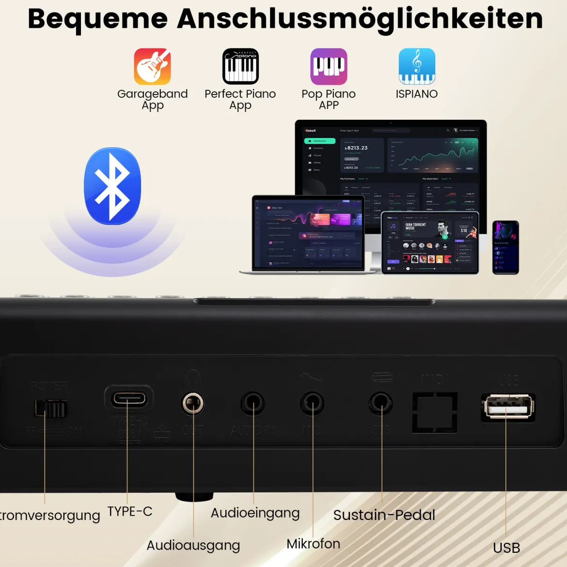 Faltbares 61-Tasten-Klavierkeyboard mit Split-Funktion & 3 Lernmodi & Mikrofon Keyboard