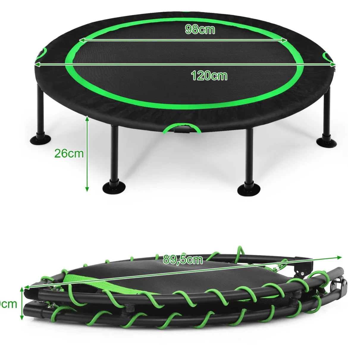 Faltbares Trampolin leises und sicheres Hüpfen φ120 x 26 cm Trampolin Schwarz und Grün