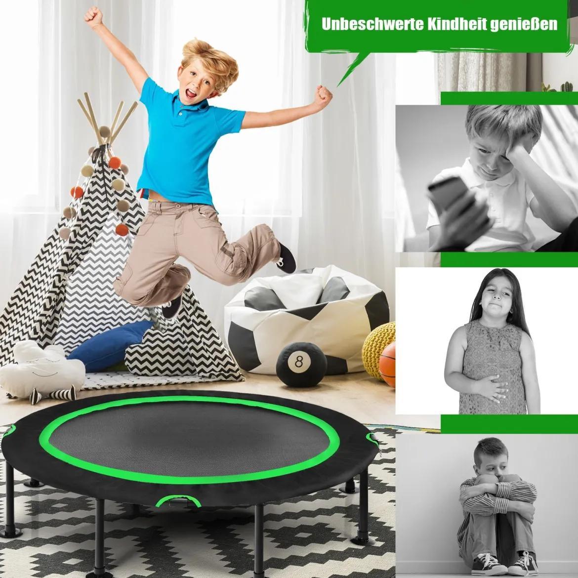 Faltbares Trampolin leises und sicheres Hüpfen φ120 x 26 cm Trampolin Schwarz und Grün