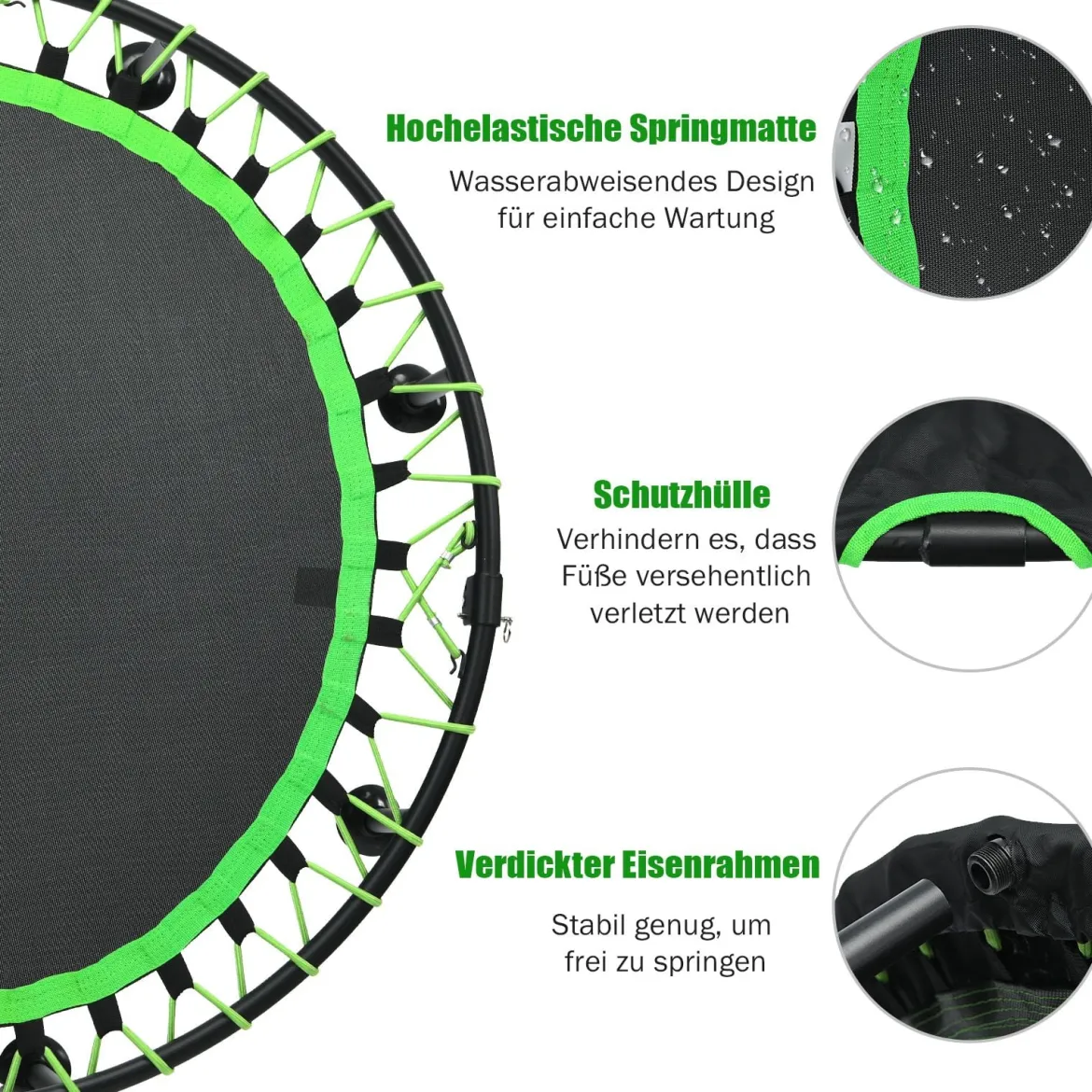 Faltbares Trampolin leises und sicheres Hüpfen φ120 x 26 cm Trampolin Schwarz und Grün
