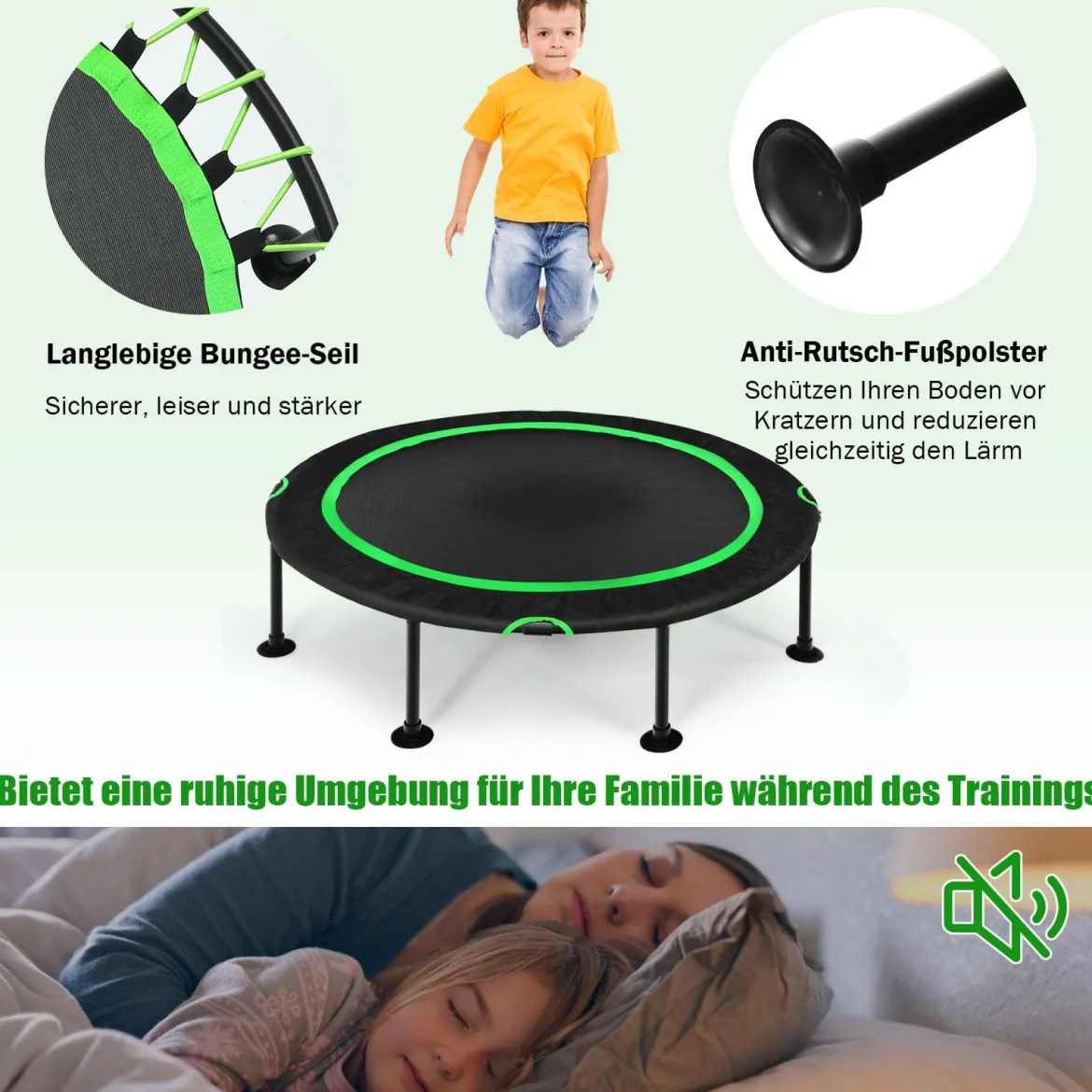 Faltbares Trampolin leises und sicheres Hüpfen φ120 x 26 cm Trampolin Schwarz und Grün