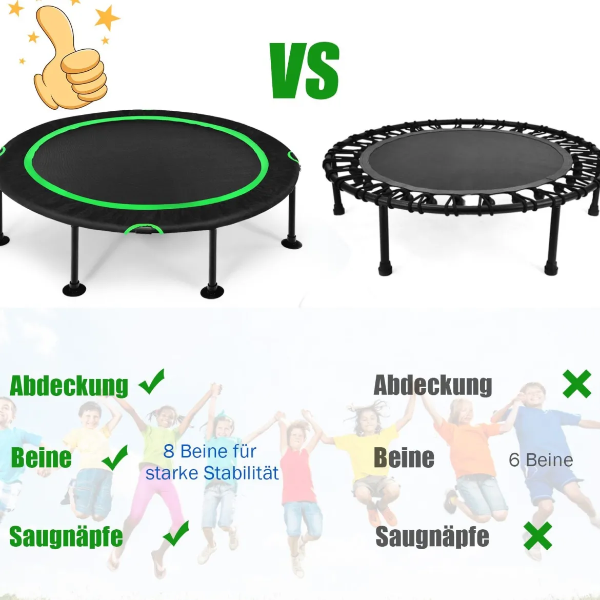 Faltbares Trampolin leises und sicheres Hüpfen φ120 x 26 cm Trampolin Schwarz und Grün