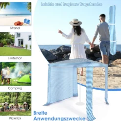 Faltbare Strandkabine Strandüberdachung mit Tragetasche 202 x 202 x 233-270 cm Hellblau