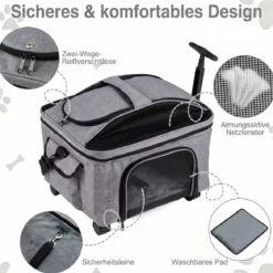 Faltbare Transportbox für Katze mit Tragegriff & Rollen bis zu 15 kg Tragbar 43 x 33 x 35 cm Schwarz