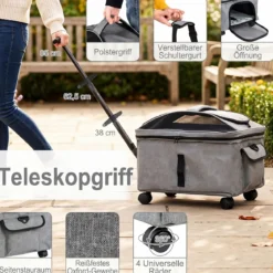 Faltbare Transportbox für Katze mit Tragegriff & Rollen bis zu 15 kg Tragbar 43 x 33 x 35 cm Schwarz