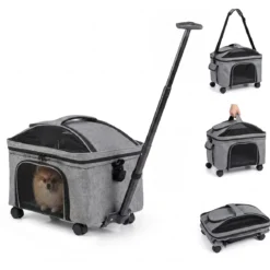 Faltbare Transportbox für Katze mit Tragegriff & Rollen bis zu 15 kg Tragbar 43 x 33 x 35 cm Schwarz